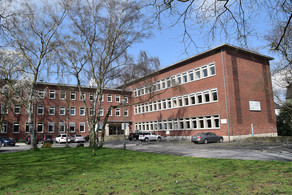 Das Gebäude der DAPF. Bäume stehen vor einem Ziegelsteingebäude.